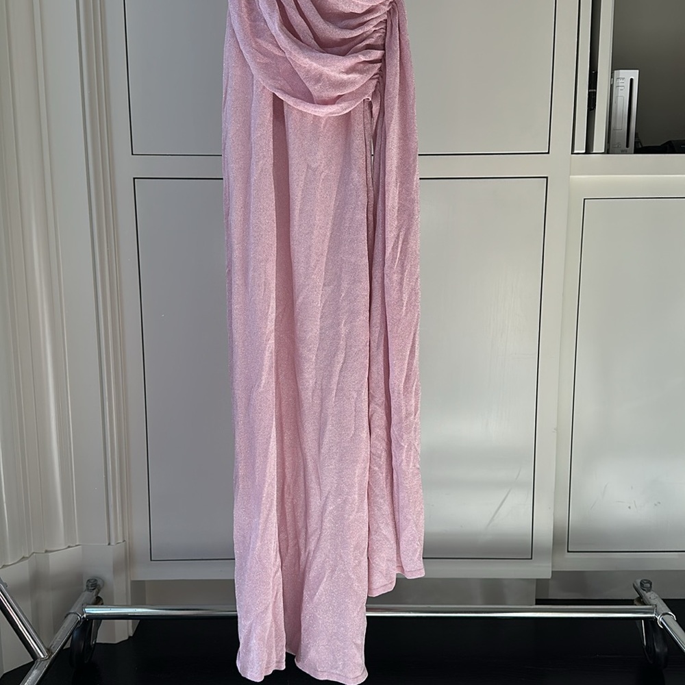 Meshki Pink Asymmetrical Ruched Bodycon Dress - Picture 3 of 6